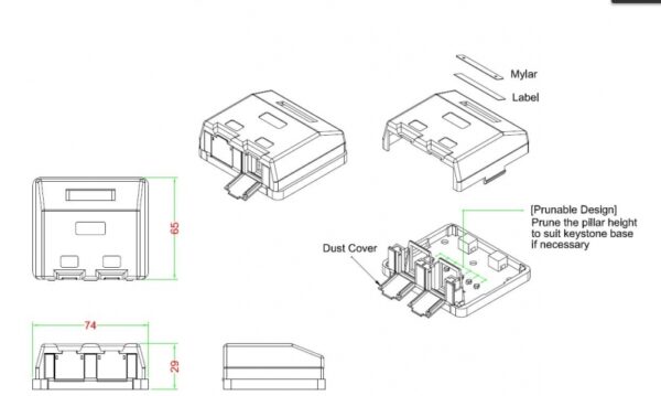 Розетка настінна для 2хRG45 без модулів KeyStone - Зображення 2