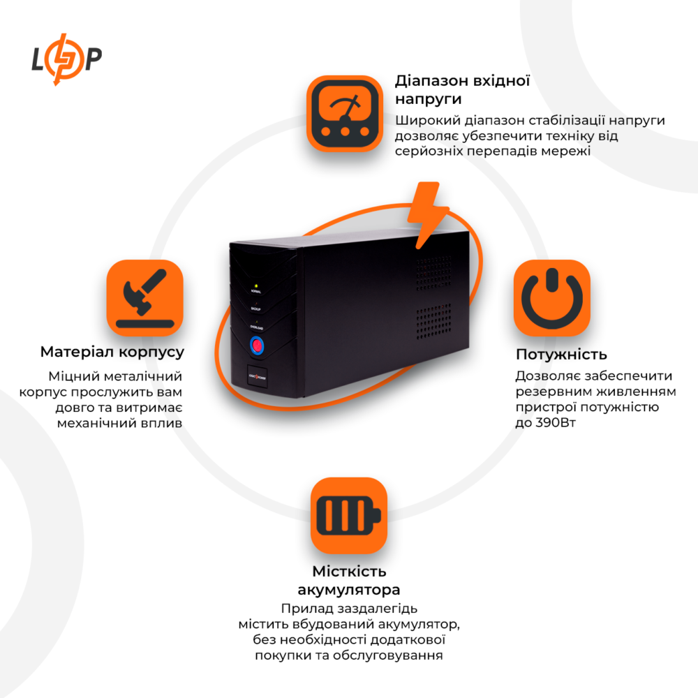 Лінійно-інтерактивне ДБЖ LP 650VA (390Вт) - Зображення 2