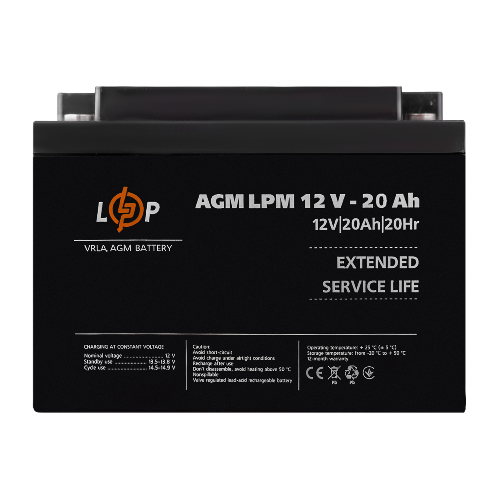 Акумулятор AGM LPM 12V-20 Ah під болт М5 - Зображення 3