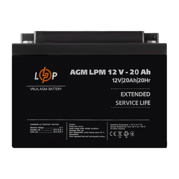 Акумулятор AGM LPM 12V-20 Ah під болт М5 - Зображення 3