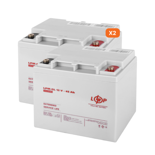 Комплект із двох акумуляторних гелевих батарей для ДБЖ 12V 90Ah (45Ah + 45Ah) 1080Wh