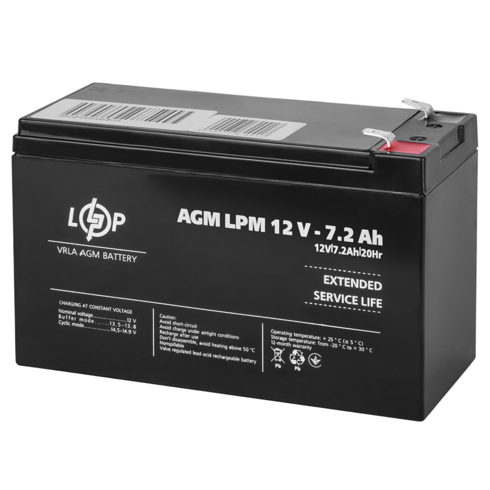 Акумулятор AGM LPM 12V - 7.2 Ah - Зображення 2