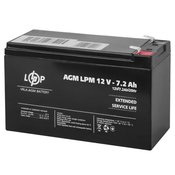 Акумулятор AGM LPM 12V - 7.2 Ah - Зображення 2