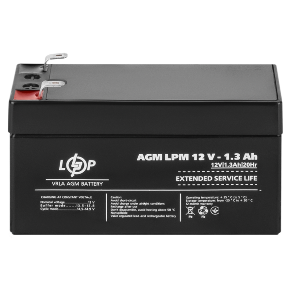 Акумулятор AGM LPM 12V - 1.3 Ah - Зображення 2