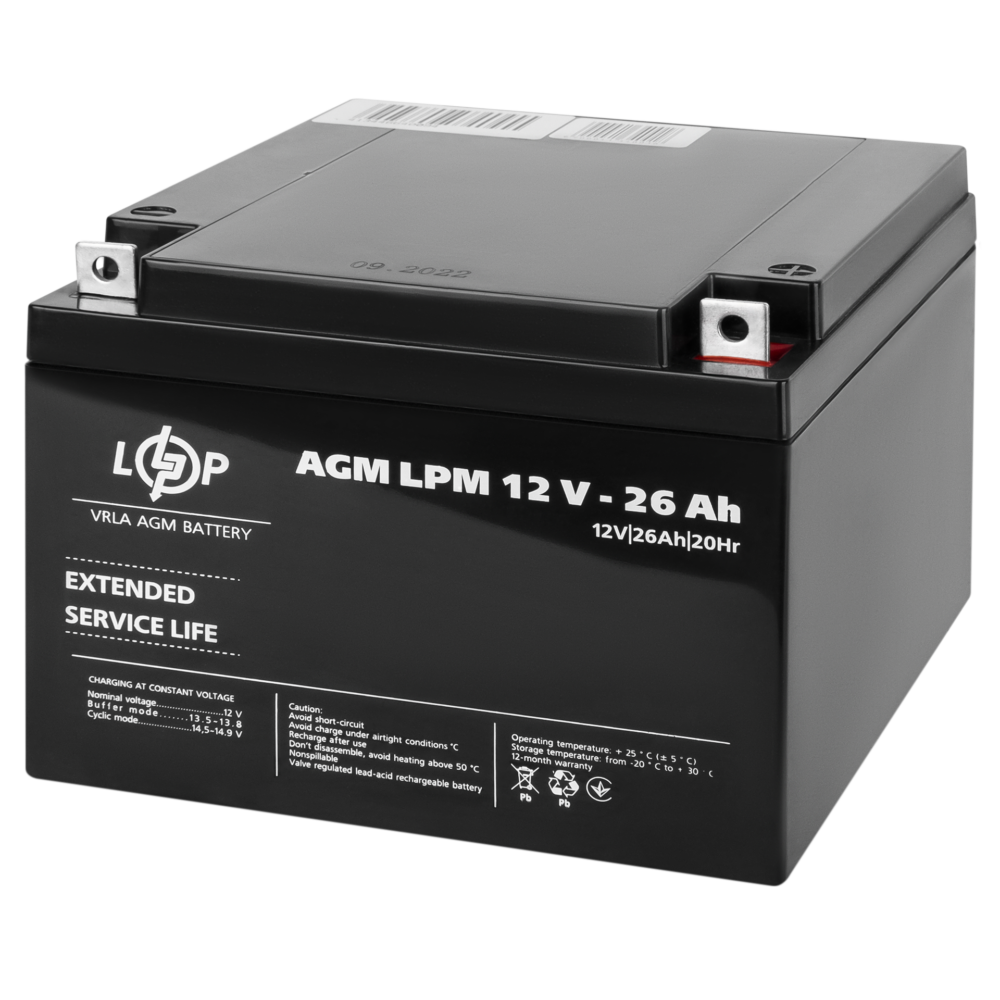 Акумулятор AGM LPM 12V - 26 Ah - Зображення 2