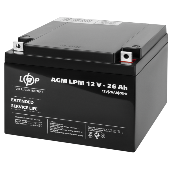 Акумулятор AGM LPM 12V - 26 Ah - Зображення 2