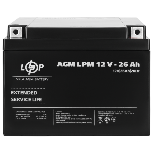 Акумулятор AGM LPM 12V - 26 Ah - Зображення 4
