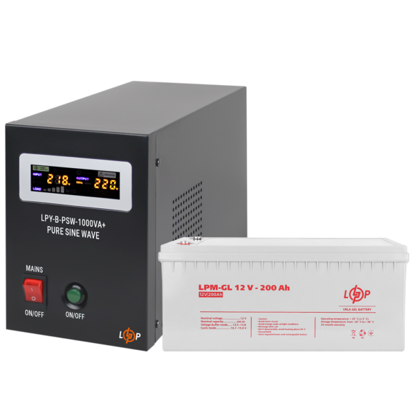 Комплект резервного живлення для котла і теплої підлоги LP (LogicPower) ДБЖ + гелева батарея (UPS B1000VA + АКБ GL 2700W)