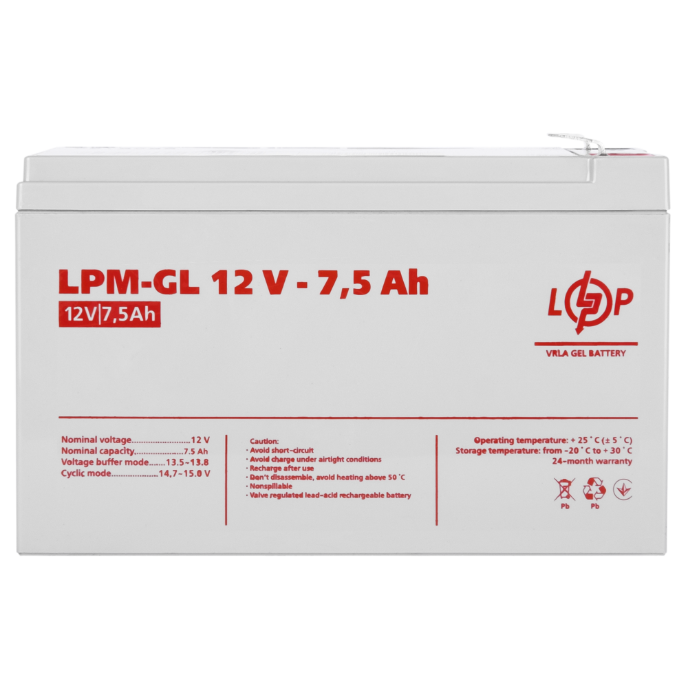 Акумулятор гелевий LPM-GL 12V - 7.5 Ah — изображение 3