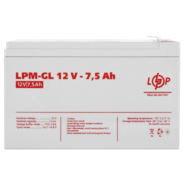 Акумулятор гелевий LPM-GL 12V - 7.5 Ah — изображение 3