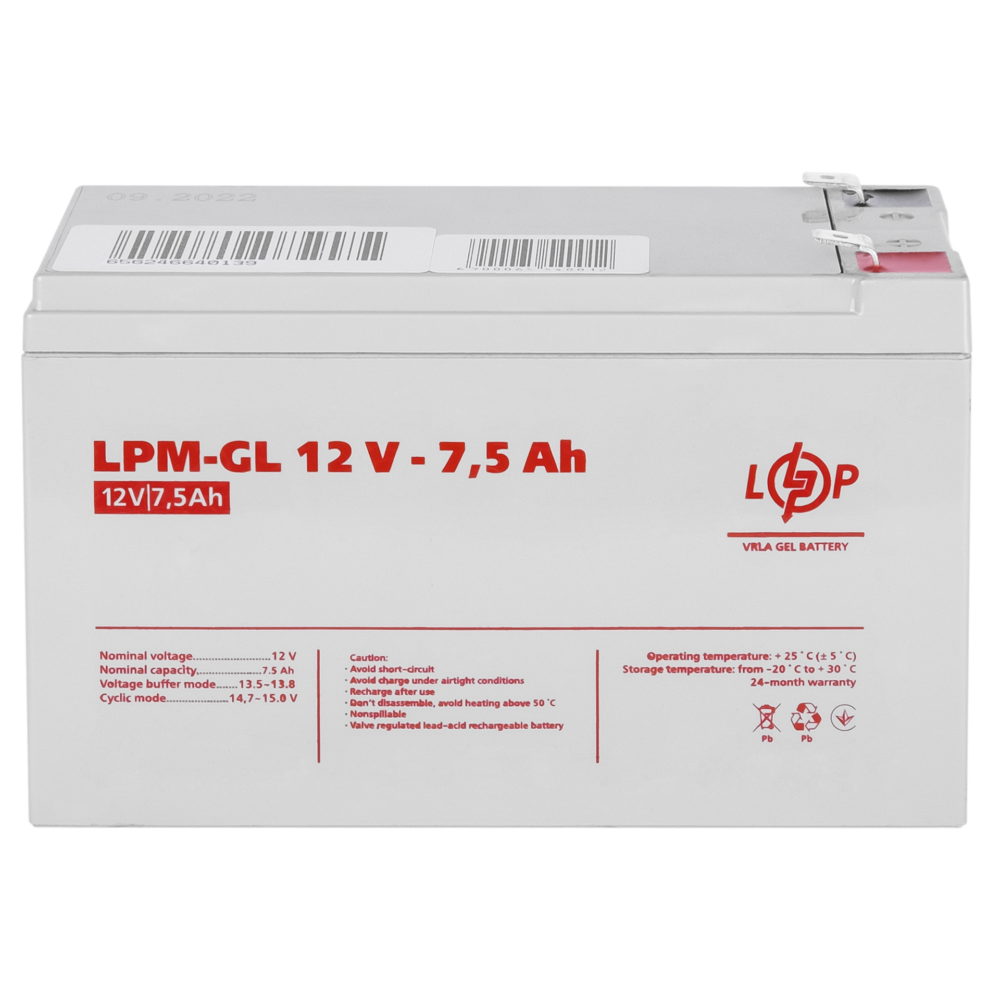Акумулятор гелевий LPM-GL 12V - 7.5 Ah — изображение 4