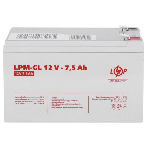 Акумулятор гелевий LPM-GL 12V - 7.5 Ah — изображение 4