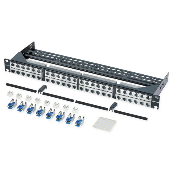 Патч-панель на 48 портів з модулями FutureCom 6A, 1U, 19", чорна, Corning