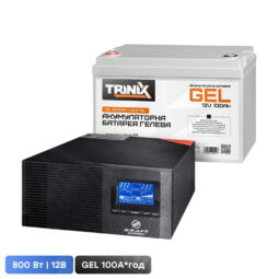 Комплект резервного живлення: інвертор з функцією ДБЖ 800 Вт Kraft KRF-AVR1000VA/800W-12V + акумуляторна батарея 12В 100Аг Trinix GEL