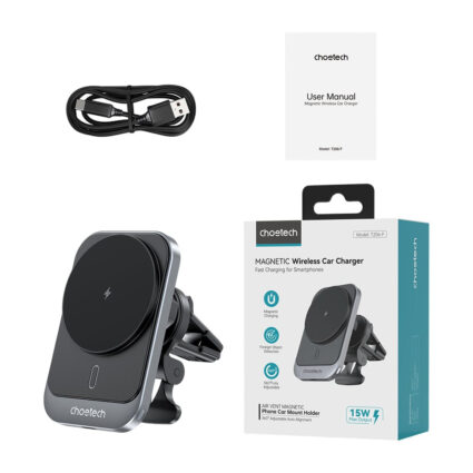 Автомобільний зарядний пристрій Choetech T206-F Black бездротова зарядка, магнітне кріплення - Зображення 3