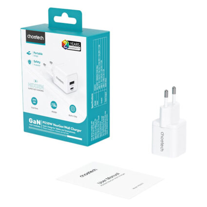 Мережевий зарядний пристрій Choetech PD5012 mini PD30W GAN A+C White — изображение 3