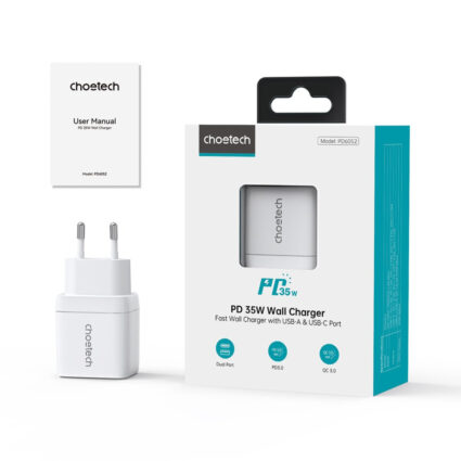 Мережевий зарядний пристрій Choetech PD6052 PD35W GAN A+C White — изображение 4