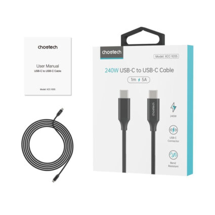 Кабель Choetech ХСС-1035 Black USB-C to USB-C PD3.1 240W 1m - Зображення 3