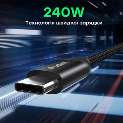 Кабель Choetech ХСС-1035 Black USB-C to USB-C PD3.1 240W 1m - Зображення 5