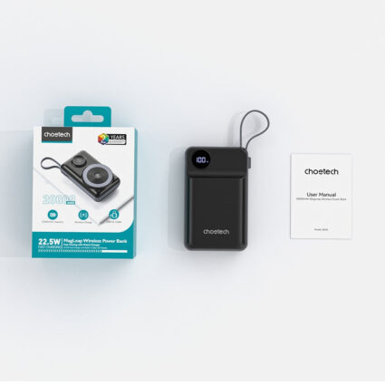 Повербанк 20000mAh Choetech B696 Black QC3.0 PD3.0 бездротова зарядка смартфонів та Apple Watch - Зображення 3