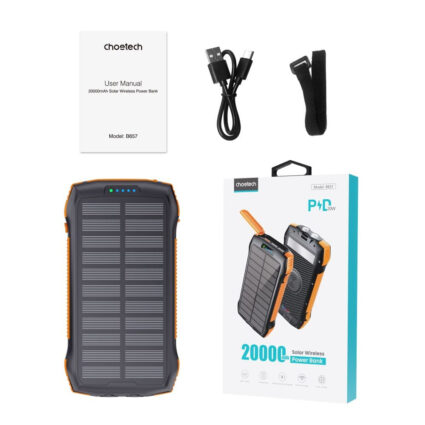 Повербанк з сонячною панеллю 20000mAh Choetech B657 Black PD20W+QC QC3.0 PD3.0 бездротова зарядка - Зображення 5