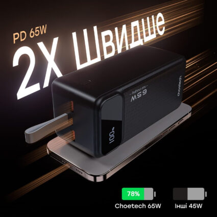 Повербанк 50000 mAh Choetech B733 Black 65W QC3.0 PD3.0 — изображение 4