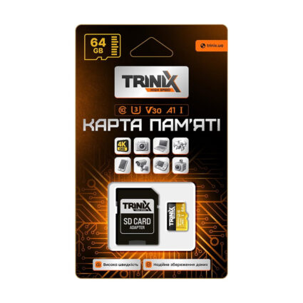 Карта пам’яті Trinix 64GB miсroSDXC з SD-адаптером U3 V30 A1 - Зображення 3