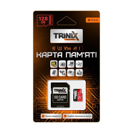 Карта пам’яті Trinix 128GB miсroSDXC з SD-адаптером U3 V30 A1 — изображение 3