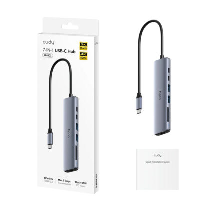 USB-C хаб 7-в-1 Cudy UH407  HDMI 4K@60Hz, 2 USB-A, 2 USB-C, SD-card, TF-card - Зображення 2