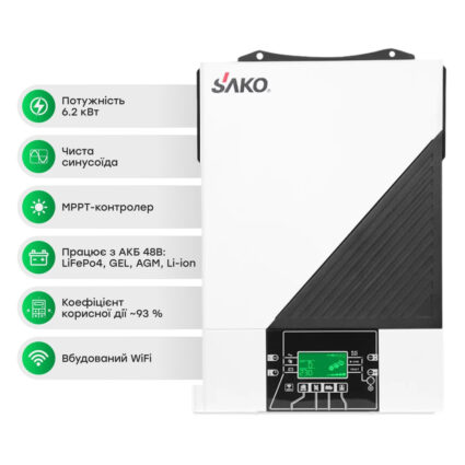 Комплект резервного живлення 6.2kW 10.24kWh: автономний інвертор Sako SUNON IV 6.2KW/48V і 2 акумуляторні батареї 51.2В Voltsmile V10 Classic — изображение 2