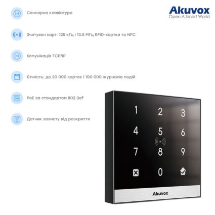 Термінал контролю доступу Akuvox A02 з клавіатурою та зчитувачем EM-Marine / Mifare / NFC — изображение 5