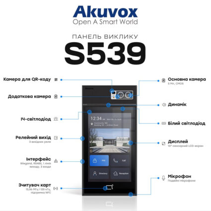 IP-відеопанель багатоабонентська 5Mp Akuvox S539 з екраном 10", розпізнаванням облич та зчитувачем EM-Marine / Mifare / NFC / BLE / QR - Зображення 4