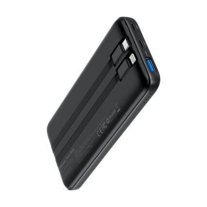 Повербанк 10000mAh Choetech B654 Black 22.5W QC3.0 PD3.0 вбудовані кабелі Type-C та Lightning — изображение 2