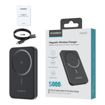 Повербанк 5000mAh Choetech B709 Black PD3.0 бездротова магнітна зарядка - Зображення 3