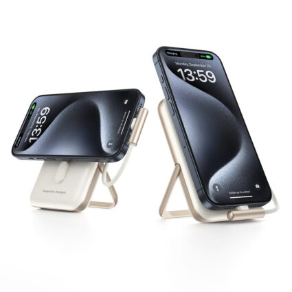 Повербанк 10000mAh Choetech B735 White QC3.0 PD3.0 бездротова магнітна зарядка, вбудований кабель, підставка - Зображення 4