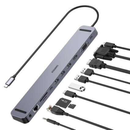 USB-C хаб 11-в-1 Choetech M20 HDMI 4K@30Hz, VGA, 3 USB-A 3.0, USB-C 3.0, RJ45, USB-C PD, SD-card, TF-card, 3.5mm audio - Зображення 3