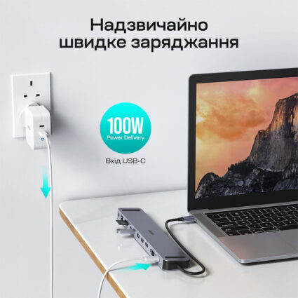 USB-C хаб 11-в-1 Choetech M20 HDMI 4K@30Hz, VGA, 3 USB-A 3.0, USB-C 3.0, RJ45, USB-C PD, SD-card, TF-card, 3.5mm audio - Зображення 5