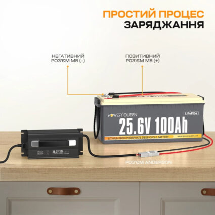 Зарядний пристрій для акумуляторних батарей LiFePO4 29.2V/20A Power Queen P24V20A-BCHA-MINI-X - Зображення 3