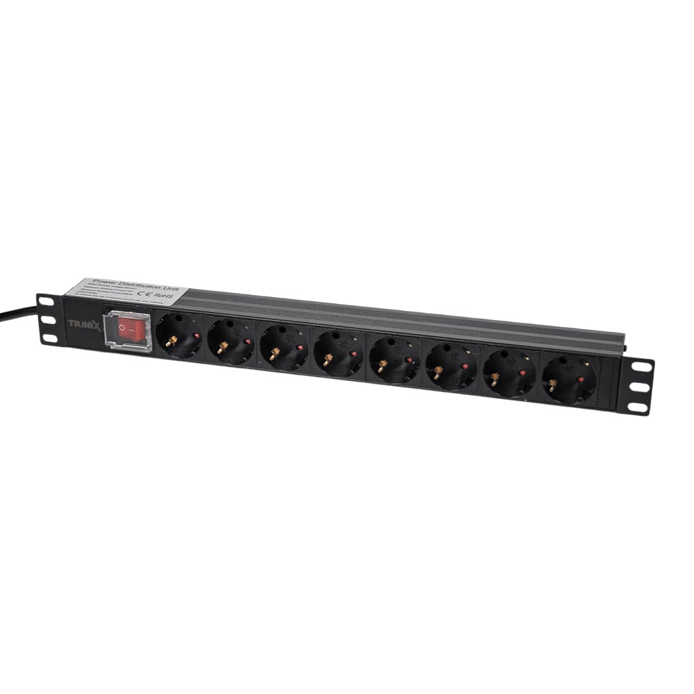 000019714_1_1_10 Блок розеток Trinix TRX-PDU/8M-16А Black для комутаційної шафи 19" на 8 розеток, з вимикачем - Зображення 1