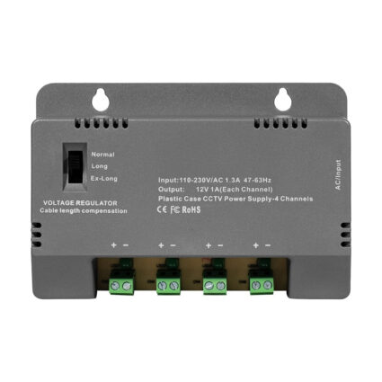 Блок живлення Kraft KRF-1204B (4CH) 60W, 4 канали навантаження, 12V/1A на 1 канал, з регулятором напруги для компенсації довжини кабелю - Зображення 2