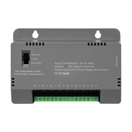 Блок живлення Kraft KRF-1208B (8CH) 96W, 8 каналів навантаження, 12V/1A на 1 канал, з регулятором напруги для компенсації довжини кабелю - Зображення 2