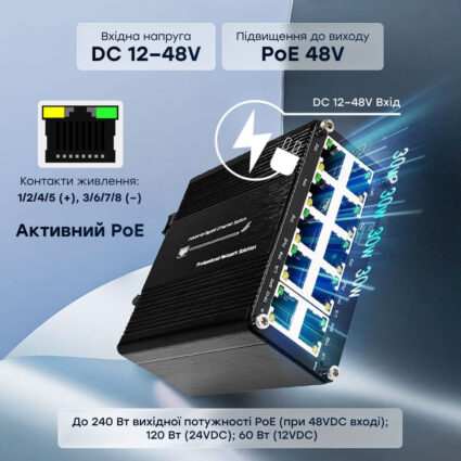 PoE-комутатор 10-портовий E-LINK LNK-IMC010GPB з 8 портами PoE - Зображення 2