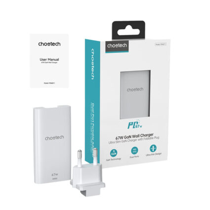 Мережевий зарядний пристрій Choetech PD6011 Ultra thin PD67W GAN A+C White — изображение 4
