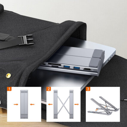 USB-C хаб-підставка 7-в-1 Choetech M57 HDMI 4K@30Hz, 2 USB 3.0, USB-C Data, USB-C PD 100W, SD-card, TF-card - Зображення 3