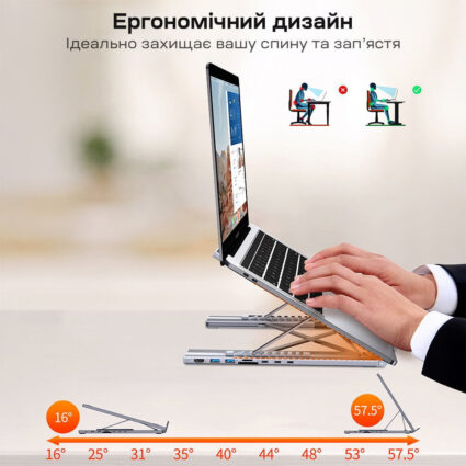 USB-C хаб-підставка 7-в-1 Choetech M57 HDMI 4K@30Hz, 2 USB 3.0, USB-C Data, USB-C PD 100W, SD-card, TF-card - Зображення 5