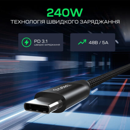 Кабель Choetech ХСС-1060 Black USB-C to USB-C PD3.1 240W 1m+2m, набір з 2 шт. - Зображення 4