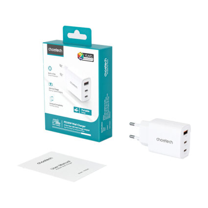 Мережевий зарядний пристрій Choetech PD3046 PD30W GAN USB-A+2xUSB-C White - Зображення 2