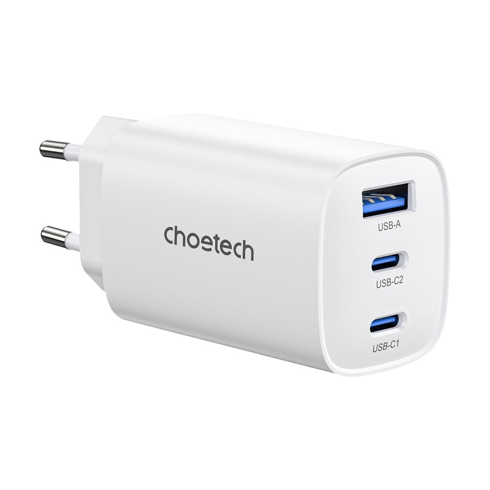 000025017_1_5 Мережевий зарядний пристрій Choetech PD9006 PD65W GAN USB-A+2xUSB-C White — изображение 1