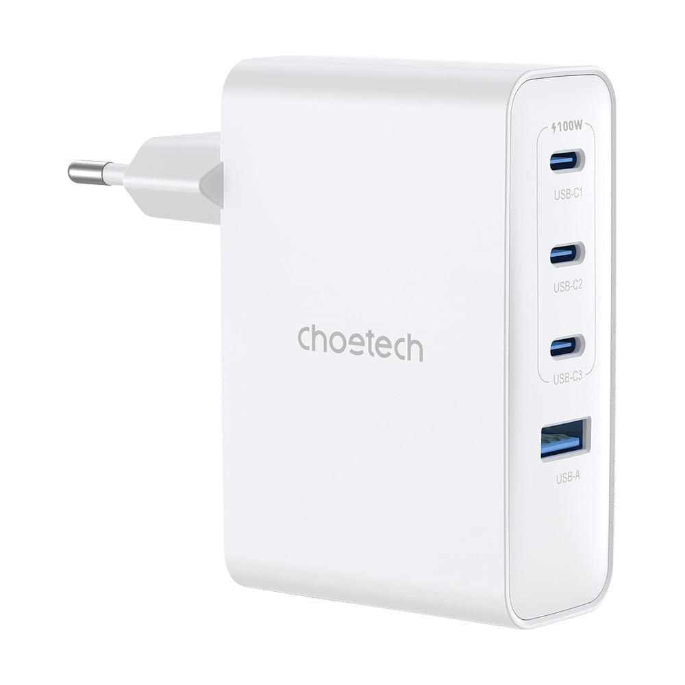 000025018_1_4 Мережевий зарядний пристрій Choetech PD9002 PD100W GAN USB-A+3xUSB-C White — изображение 1
