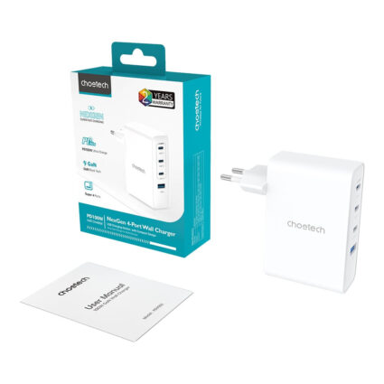 Мережевий зарядний пристрій Choetech PD9002 PD100W GAN USB-A+3xUSB-C White - Зображення 4